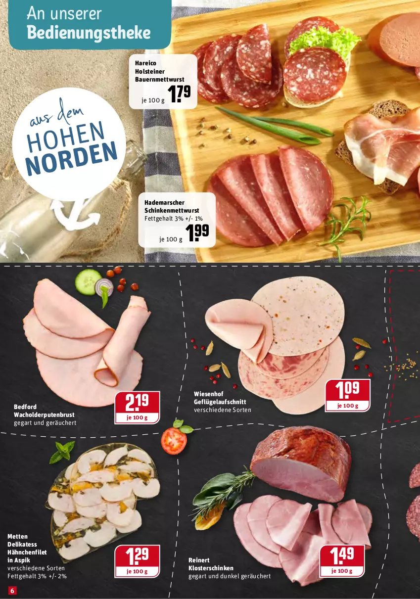 Aktueller Prospekt Rewe - Diese Woche im Angebot! - von 03.01 bis 08.01.2022 - strona 6 - produkty: auer, aufschnitt, Bau, Bauer, filet, Geflügel, holsteiner, mars, Mett, metten, mettwurst, pute, putenbrust, reinert, schinken, steiner, wiesenhof, wurst