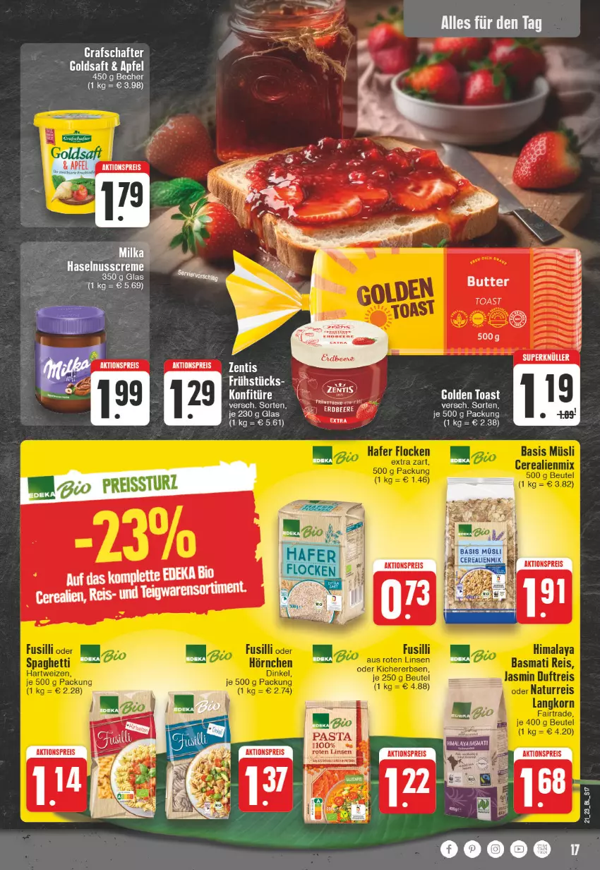 Aktueller Prospekt E Center - Angebote der Woche - von 22.05 bis 27.05.2023 - strona 17 - produkty: aktionspreis, Becher, butter, eis, grafschafter, konfitüre, linsen, reis, Ti, toast