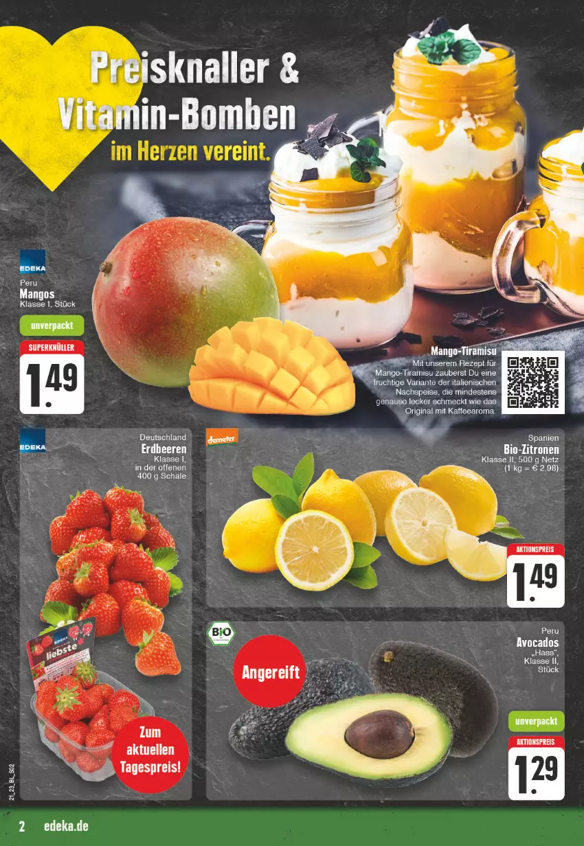 Aktueller Prospekt E Center - Angebote der Woche - von 22.05 bis 27.05.2023 - strona 2 - produkty: aktionspreis, bio, bio-zitronen, eier, eis, frucht, mango, mangos, reis, Ria, Schal, Schale, spee, Ti, tiramisu, zitrone, zitronen