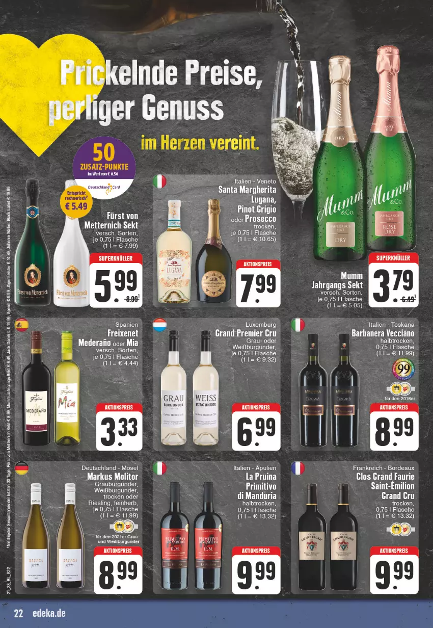 Aktueller Prospekt E Center - Angebote der Woche - von 22.05 bis 27.05.2023 - strona 22 - produkty: burgunder, ecco, eis, ente, flasche, grauburgunder, lion, margherita, Mett, metternich, Pinot, pinot grigio, primitivo, prosecco, Ria, riesling, sekt, tee, Ti, Weißburgunder