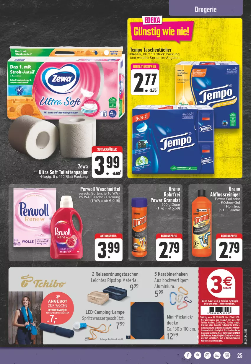 Aktueller Prospekt E Center - Angebote der Woche - von 22.05 bis 27.05.2023 - strona 25 - produkty: aktionspreis, angebot, Cafissimo, coupon, decke, eier, eis, flasche, kaffee, Lampe, papier, perwoll, reiniger, reis, Ria, sim, Tasche, taschen, taschentücher, Tchibo, Tempo, Ti, toilettenpapier, tücher, waschmittel