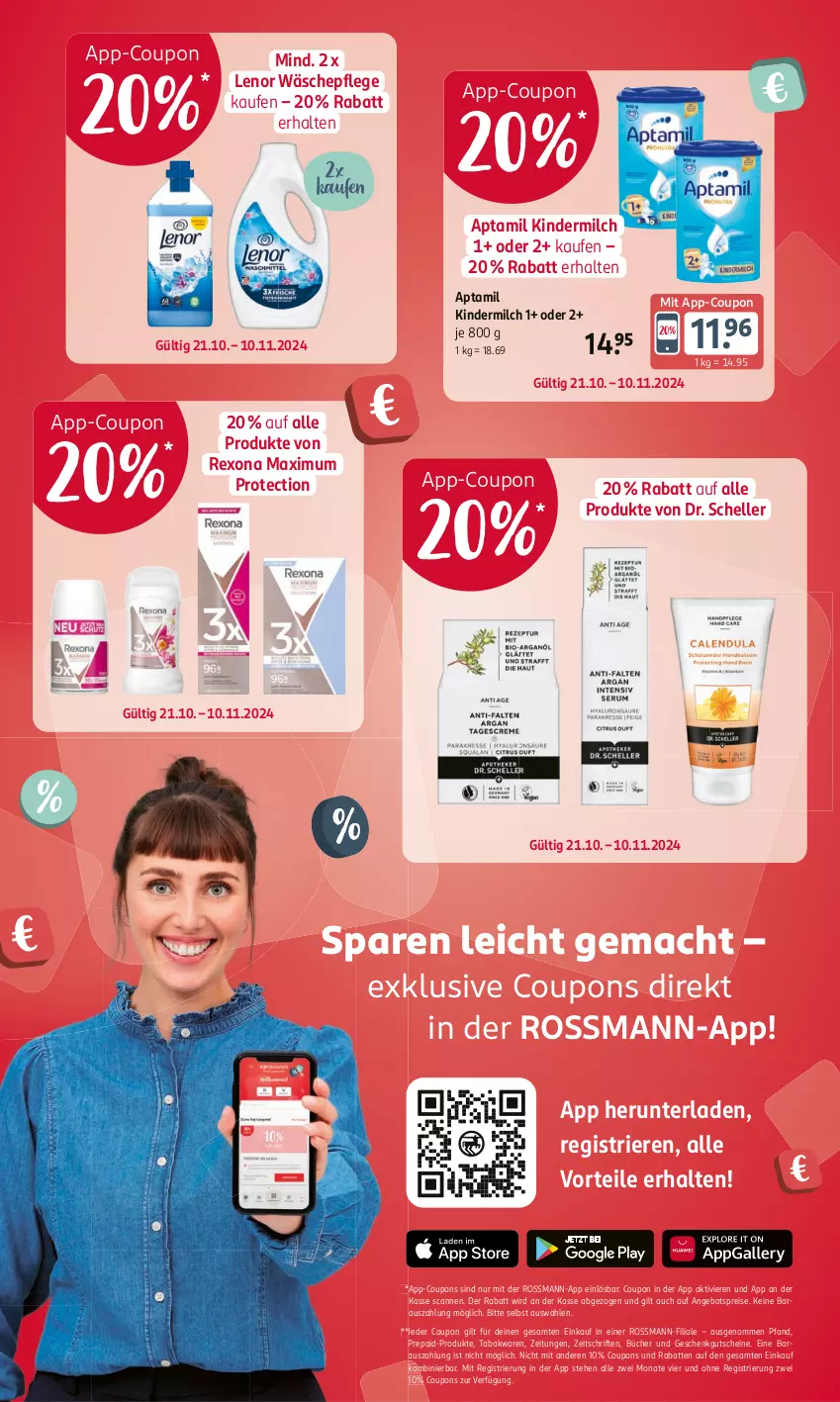 Aktueller Prospekt Rossmann - Prospekte - von 21.10 bis 10.11.2024 - strona 2 - produkty: angebot, angebotspreis, coupon, coupons, Dr. Scheller, eis, elle, gutschein, gutscheine, Kinder, kindermilch, lenor, mac, milch, reis, rexona, Ti