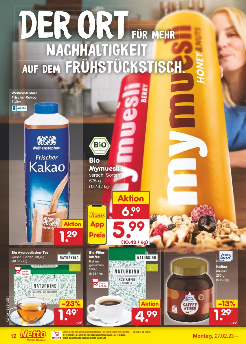 Aktueller Prospekt Netto Marken-Discount - Filial-Angebote - von 27.02 bis 04.03.2023 - strona 12 - produkty: bestpreis, bio, eis, filterkaffee, kaffee, kakao, ndk, reis, tee, Ti, tisch, weihenstephan