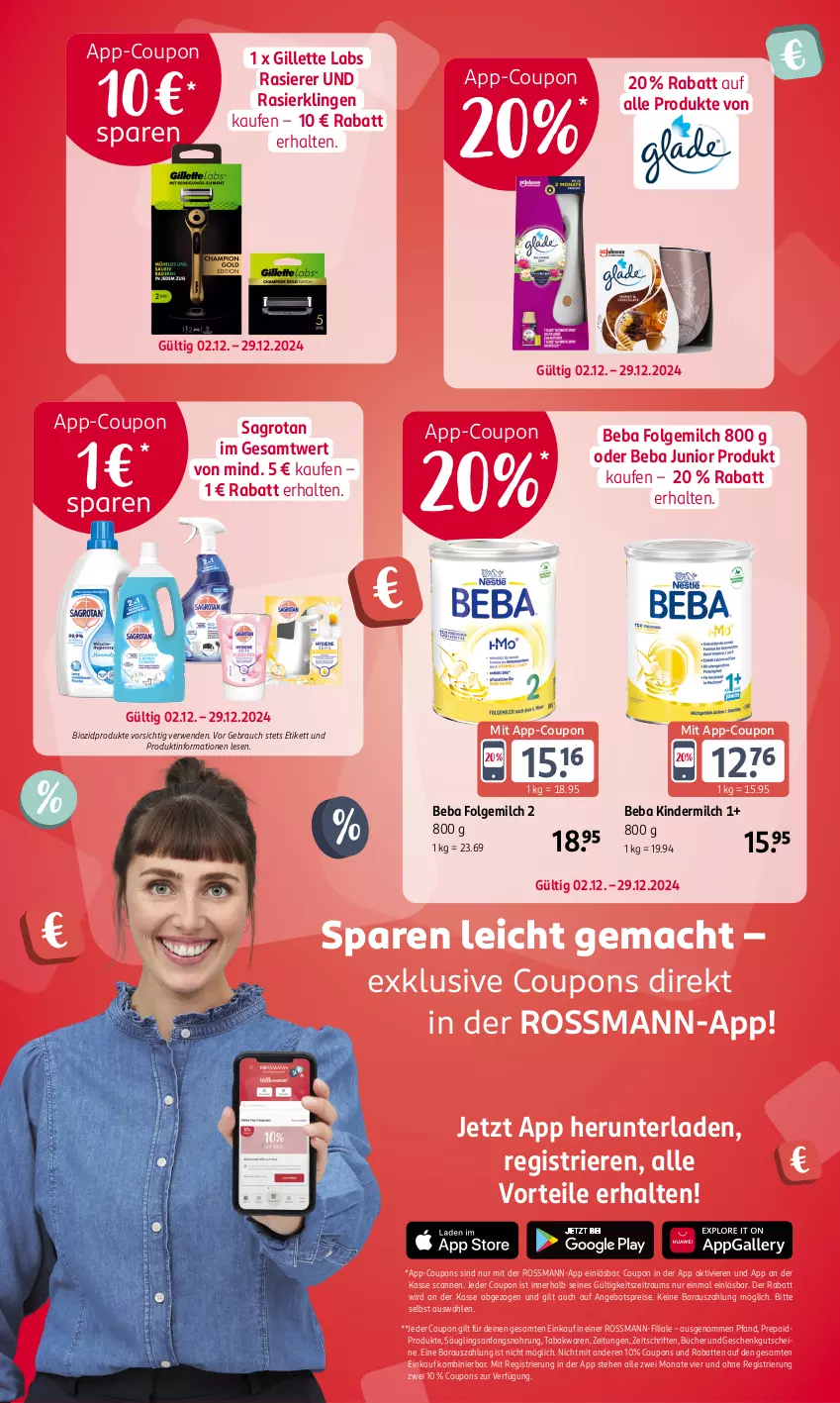 Aktueller Prospekt Rossmann - Prospekte - von 02.12 bis 29.12.2024 - strona 2 - produkty: angebot, angebotspreis, Beba, bio, biozidprodukte, coupon, coupons, eis, folgemilch, gillette, gutschein, gutscheine, Kinder, kindermilch, LG, mac, milch, rasierer, Rasierklinge, rasierklingen, Rauch, reis, rwe, sagrotan, Ti