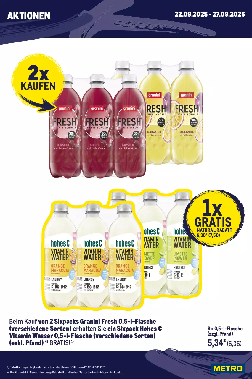 Aktueller Prospekt Metro - Wochen-Angebote Händler - von 22.09 bis 27.09.2025 - strona 3 - produkty: angebot, auto, bohne, Cognac, dallmayr, flasche, frizzante, frucht, früchte, früchten, getränk, getränke, granini, Hohes C, La Gioiosa, LG, Metro, natur, natura, Palette, perla, riegel, Ti, tisch, vita, wasser