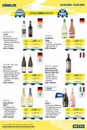 Gazetka promocyjna Metro - Wochen-Angebote Händler - Gazetka - ważna od 27.09 do 27.09.2025 - strona 4 - produkty: apfel, beere, beeren, Blüte, burgunder, cabernet, cuvée, eis, ente, entrecôte, flasche, frucht, getränk, getränke, grauburgunder, harman, holunder, holunderblüte, hugo, jules mumm, maracuja, merl, merlot, Metro, metro gastro, mit frucht, mumm, Palette, perla, pfirsich, Rivaner, sekt, Ti, zonin