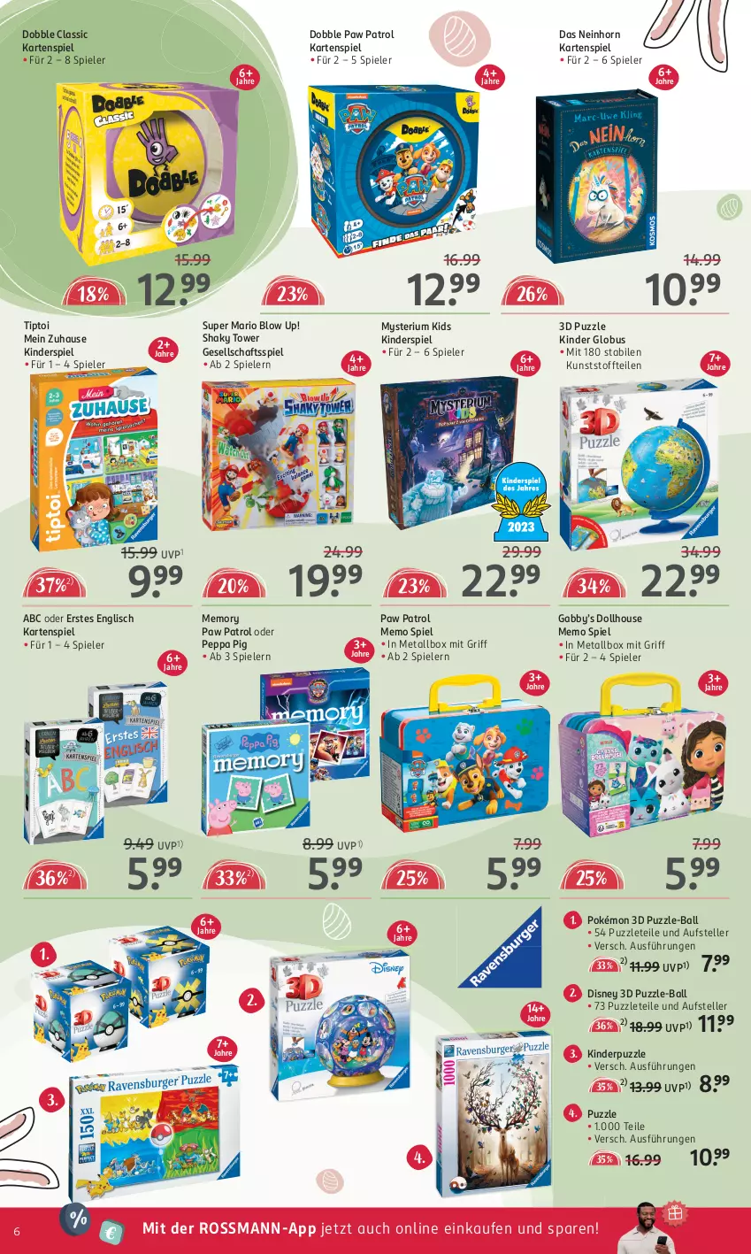 Aktueller Prospekt Rossmann - Prospekte - von 18.03 bis 28.03.2024 - strona 8 - produkty: ball, disney, elle, Gesellschaftsspiel, Kartenspiel, Kinder, Kinderspiel, Paw Patrol, Peppa Pig, Puzzle, Spiele, teller, Ti, Tiptoi