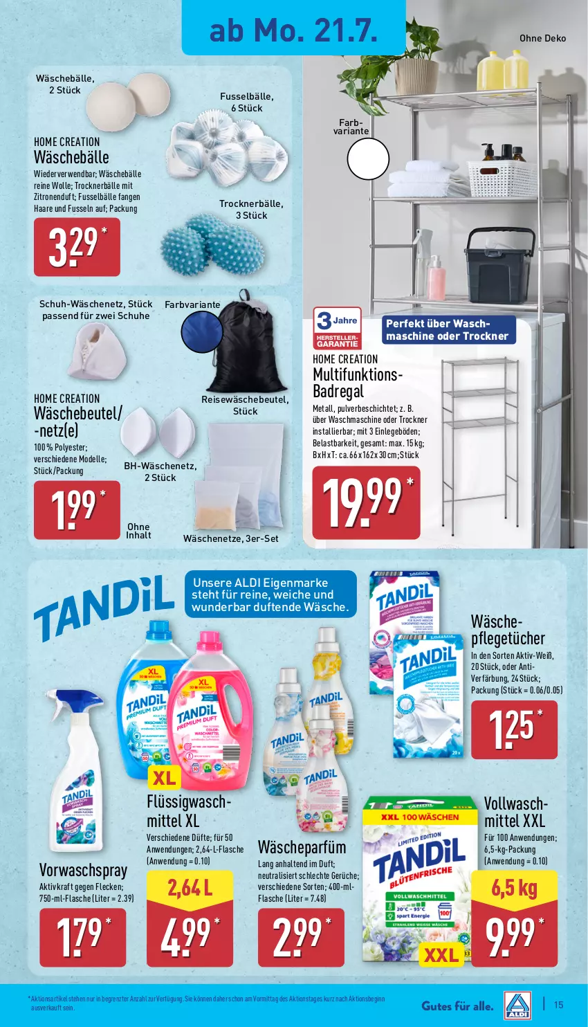 Aktueller Prospekt Aldi Nord - Von Montag - von 21.07 bis 26.07.2025 - strona 15 - produkty: aldi, Bad, Badregal, beutel, dell, eis, elle, flasche, gin, kraft, Mode, regal, reis, Ria, rwe, schuhe, Ti, Trockner, tücher, wäscheparfüm, waschmaschine, waschmittel, wolle, zitrone, zitronen, ZTE