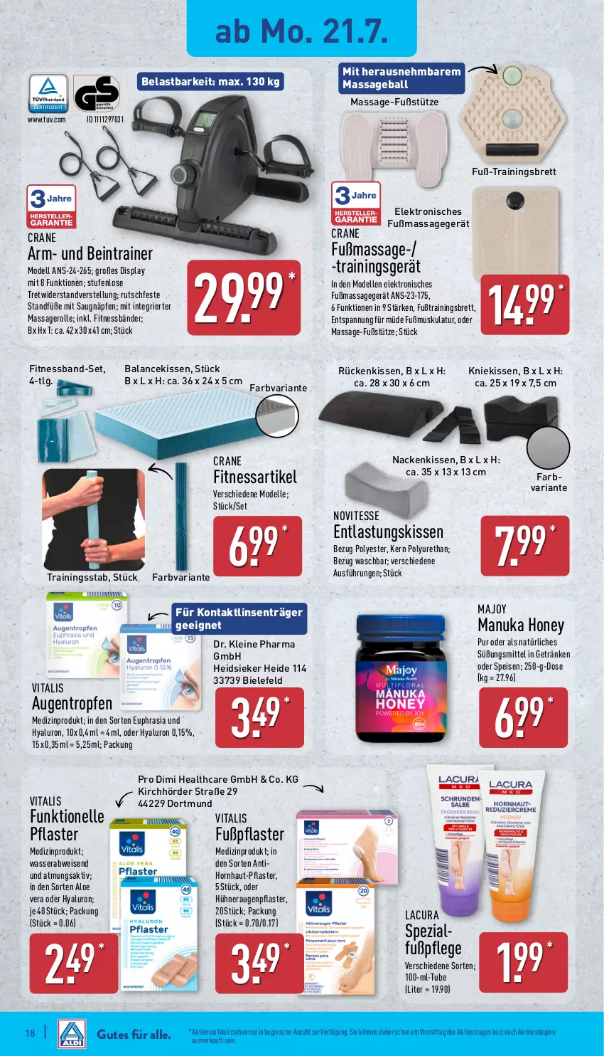 Aktueller Prospekt Aldi Nord - Von Montag - von 21.07 bis 26.07.2025 - strona 18 - produkty: aloe vera, ball, dell, eis, Elektro, elle, getränk, getränke, gin, hühner, hyaluron, kissen, Kniekissen, leine, LG, linsen, Massagegerät, medizinprodukt, Mode, nackenkissen, nuk, pflaster, Ria, Rückenkissen, Spezi, Ti, vita, vitalis, wasser, ZTE