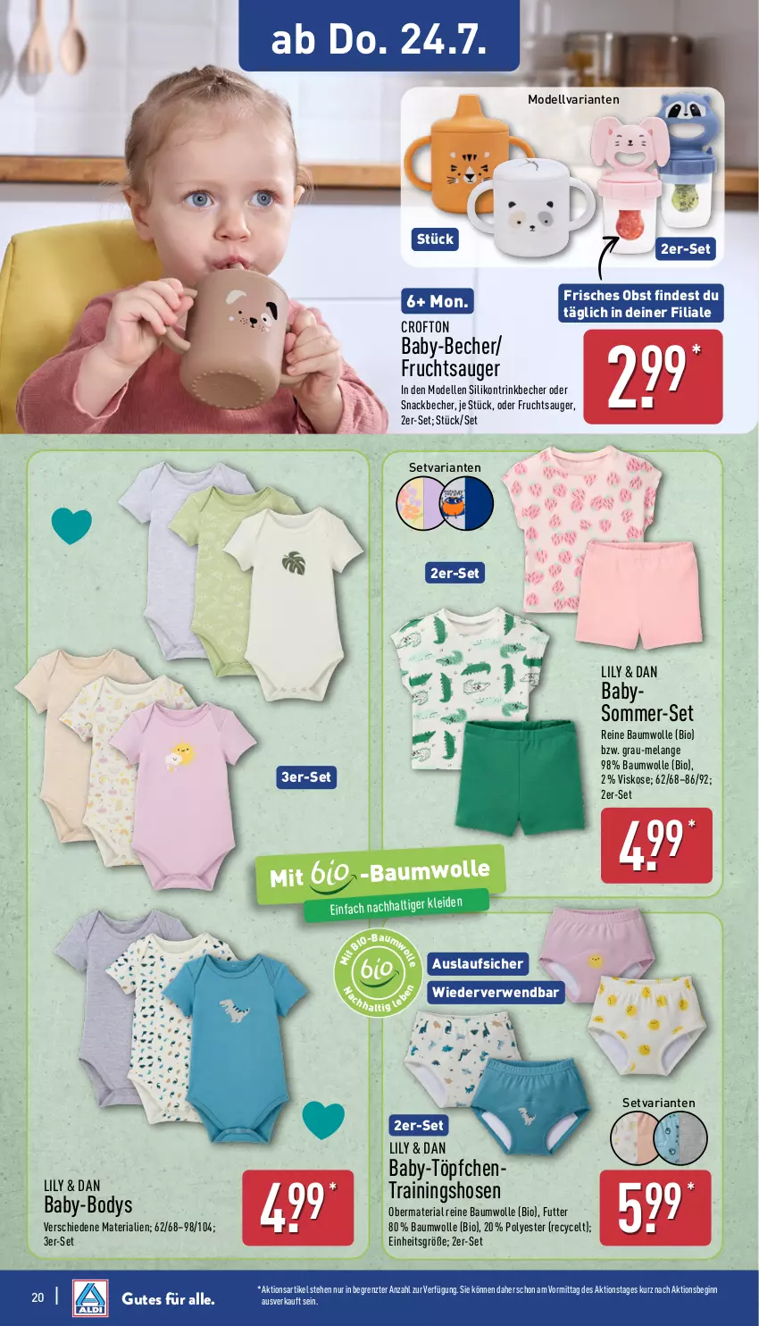 Aktueller Prospekt Aldi Nord - Von Montag - von 21.07 bis 26.07.2025 - strona 20 - produkty: Bau, baumwolle, Becher, bio, body, Crofton, dell, Elan, elle, frucht, gin, hose, hosen, Mode, obst, reine baumwolle, Ria, rwe, snack, Ti, Töpfchen, Trainingshose, trinkbecher, wolle, ZTE