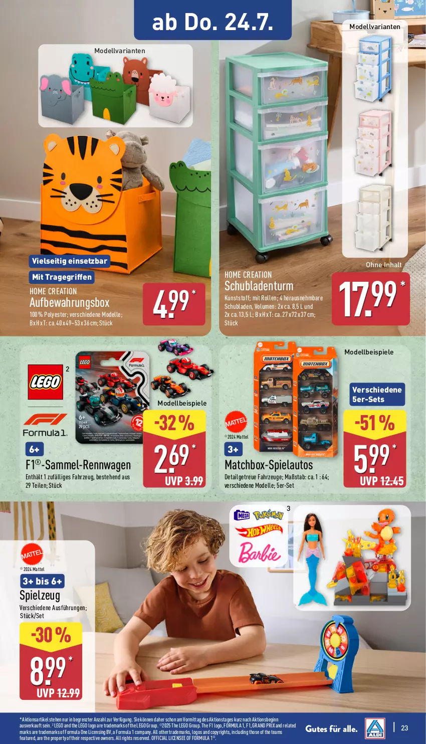 Aktueller Prospekt Aldi Nord - Von Montag - von 21.07 bis 26.07.2025 - strona 23 - produkty: aufbewahrungsbox, auto, dell, eis, elle, gin, hose, LG, Mattel, Mode, rel, Ria, schubladen, Schubladenturm, Spiele, spielzeug, Ti, tragegriff, ZTE