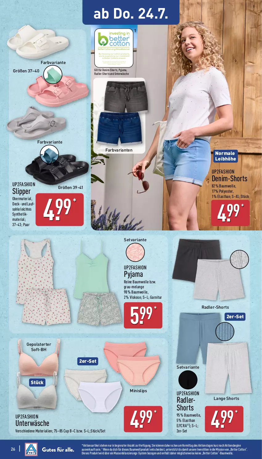 Aktueller Prospekt Aldi Nord - Von Montag - von 21.07 bis 26.07.2025 - strona 26 - produkty: Bau, baumwolle, bett, eis, Elan, garnitur, gin, Minislip, Pyjama, radler, reine baumwolle, Ria, rwe, shorts, slip, Slipper, slips, Ti, Unterwäsche, up2fashion, wolle, ZTE