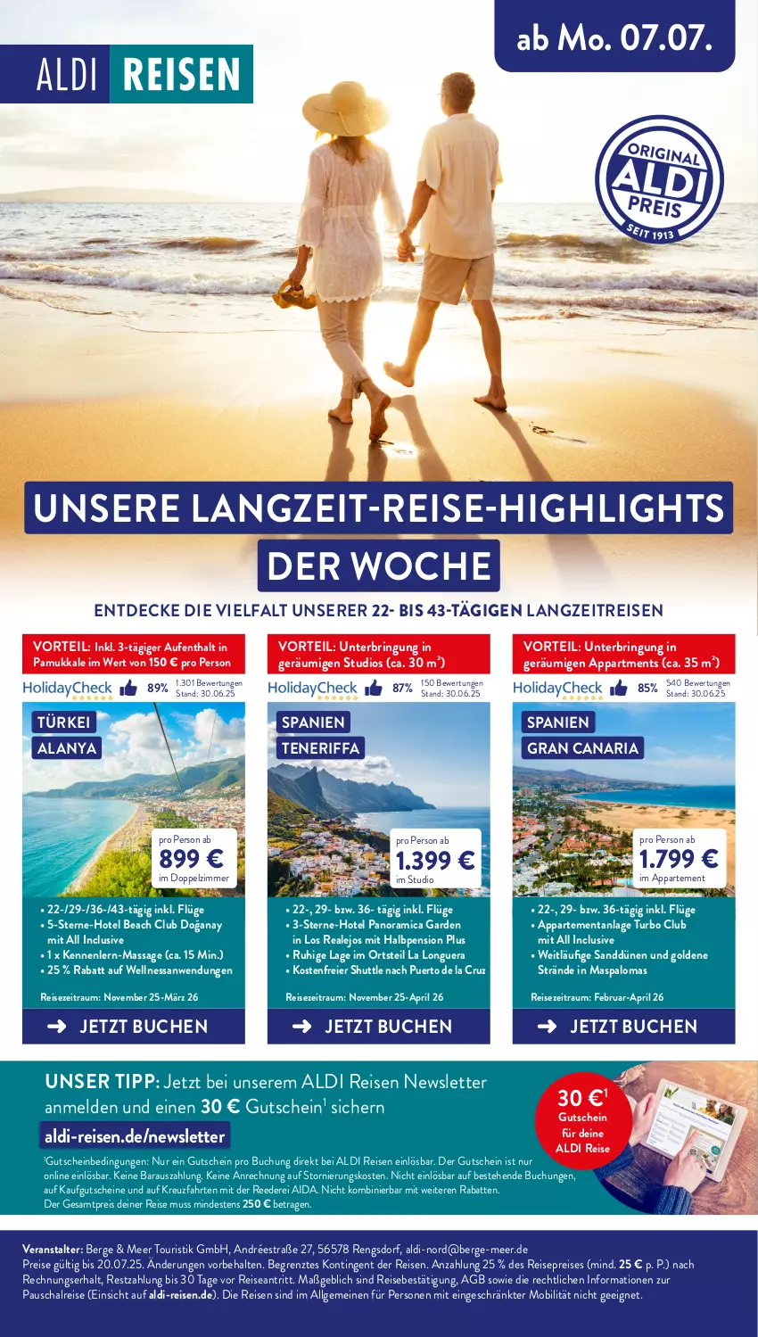 Aktueller Prospekt Aldi Nord - Von Montag - von 21.07 bis 26.07.2025 - strona 42 - produkty: aldi, amica, buch, decke, eier, eis, gutschein, gutscheine, kreuzfahrten, LG, pril, reis, reise-highlights, Ria, ring, Schal, Ti, ZTE
