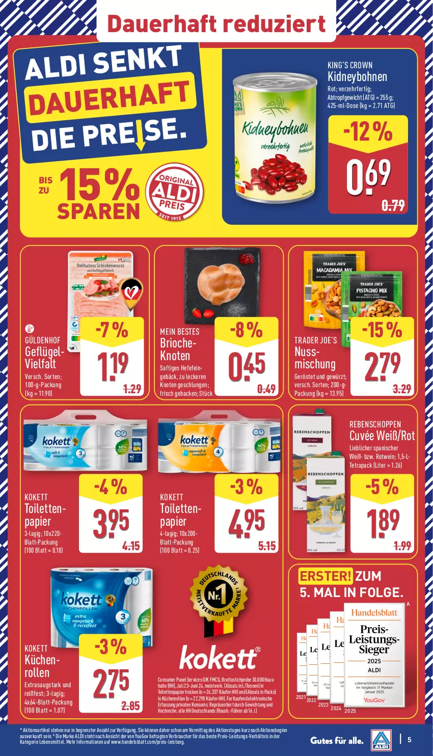 Aktueller Prospekt Aldi Nord - Von Montag - von 21.07 bis 26.07.2025 - strona 5 - produkty: aldi, auer, bohne, bohnen, brut, cuvée, eis, Elektro, geback, Geflügel, gin, Hefe, HP, kidney, küche, Küchen, küchenrolle, küchenrollen, Laufen, lebensmittel, LG, nuss, papier, Rauch, reis, rotwein, saft, Ti, wein, Yo, ZTE
