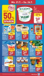 Gazetka promocyjna Aldi Nord - Von Montag - Gazetka - ważna od 26.07 do 26.07.2025 - strona 7 - produkty: activia, almare, apostels, Becher, Bifteki, braten, brot, cerealien, creme, dip, feinkost, ferrero, fertiggericht, feta, frucht, garnelen, Geflügel, getränk, grill, gyros, kaffee, kartoffel, kartoffeln, kracher, milch, Milchschnitte, pudding, salat, schoko, sim, Ti, tisch, vollmilch, Yo, YouCook, zaziki, ZTE