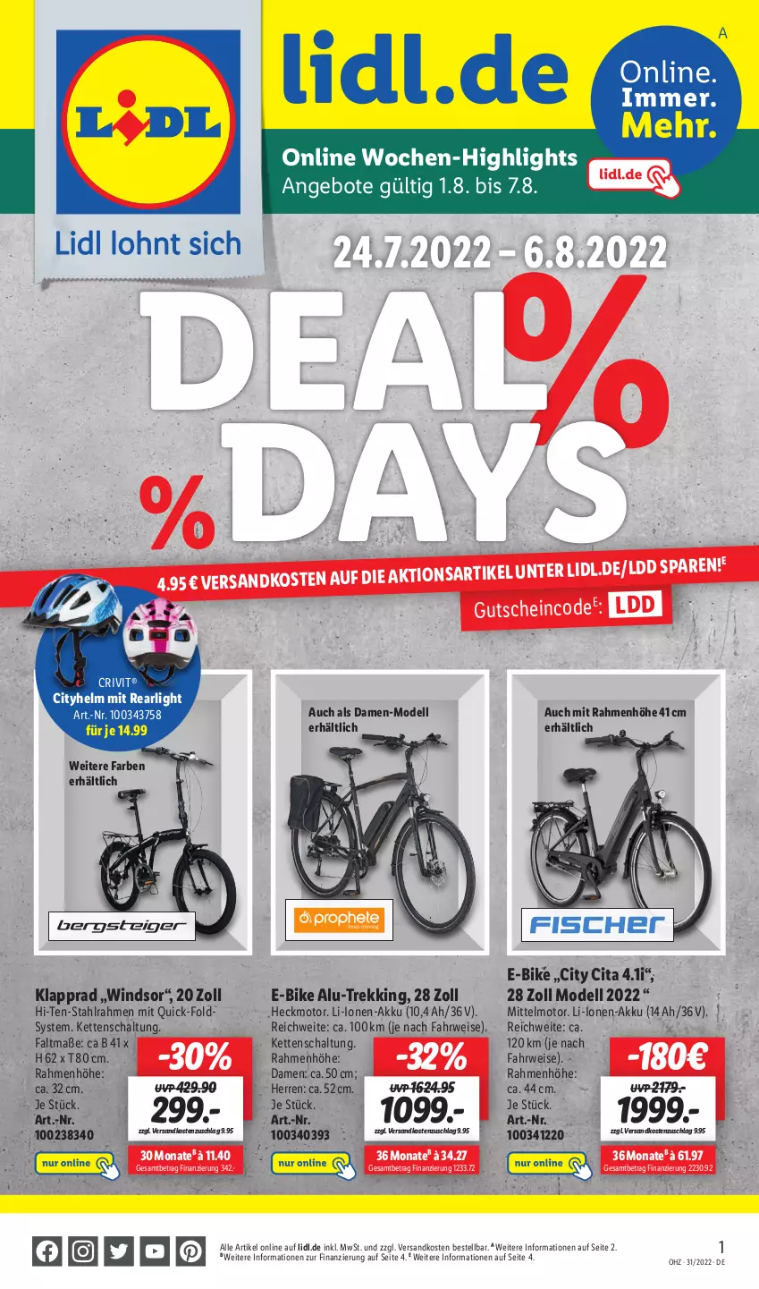 Aktueller Prospekt Lidl - Wochen-Highlights im Onlineshop - von 01.08 bis 07.08.2022 - strona 1 - produkty: akku, angebot, angebote, crivit, damen-mode, dell, E-Bike, eis, gutschein, Kette, Klapprad, Mode, ndk, rwe, Schal, Ti