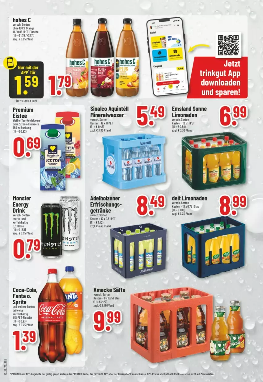 Aktueller Prospekt Trinkgut - Prospekte - von 01.03 bis 07.03.2026 - strona 2 - produkty: adelholzener, Alwa, amecke, angebot, angebote, beere, coca-cola, cola, deit, eis, eistee, fanta, flasche, heidelbeere, himbeer, himbeere, Holz, Intel, limo, limonade, limonaden, mineralwasser, monster, orange, payback, pet-flasche, reifen, reis, säfte, sinalco, sprite, tee, Ti, wasser, zitrone