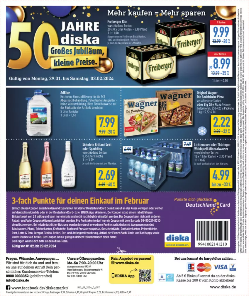 Aktueller Prospekt Diska - von 29.01 bis 03.02.2024 - strona 12 - produkty: adblue, Alwa, angebot, angebote, Astra, auer, Berger, bier, brillant sekt, buch, coupon, deka, deutschlandcard, eier, eis, ente, erde, flasche, Freiberger, gin, guthabenkarte, gutschein, lichtenauer, mineralwasser, original wagner, pizza, reis, ring, Roller, sac, sekt, söhnlein, söhnlein brillant, tee, telefon, Ti, uhr, wagner, wasser, ZTE