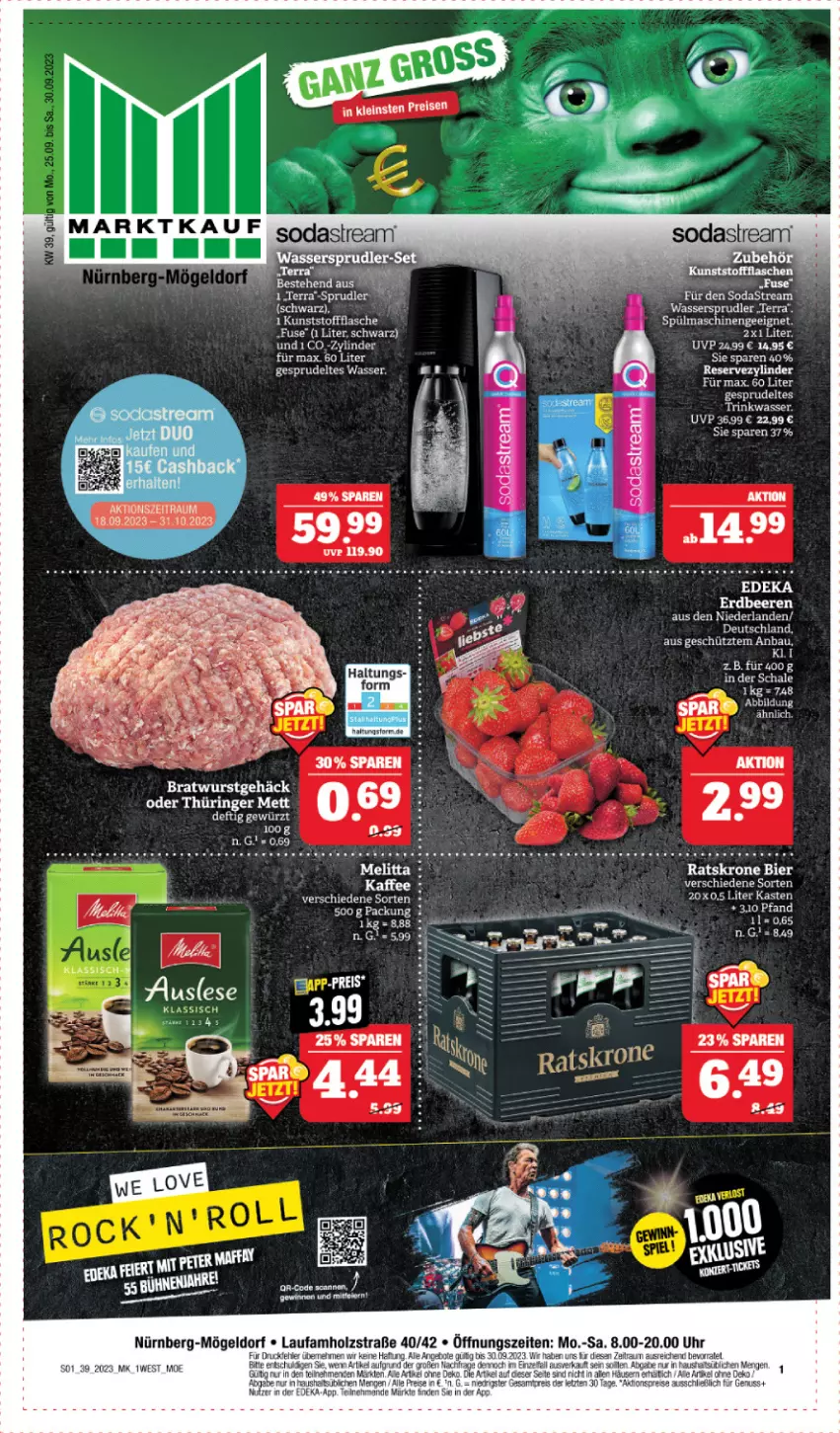 Aktueller Prospekt Edeka - Angebote der Woche - von 25.09 bis 30.09.2023 - strona 1 - produkty: Bau, bier, bratwurst, deka, flasche, gewürz, Holz, kaffee, krone, Mett, ring, Soda, sodastream, Sprudel, Ti, wasser, wassersprudler, wurst, ZTE