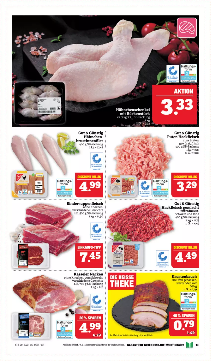 Aktueller Prospekt Edeka - Angebote der Woche - von 25.09 bis 30.09.2023 - strona 13 - produkty: Bau, braten, eis, filet, fleisch, geback, gewürz, hackfleisch, hackfleisch gemischt, hähnchenschenkel, henkel, kasseler, Ofen, pute, reis, rind, rinder, schenkel, schwein, schwein und rind, suppe, suppen, Ti, wein, ZTE