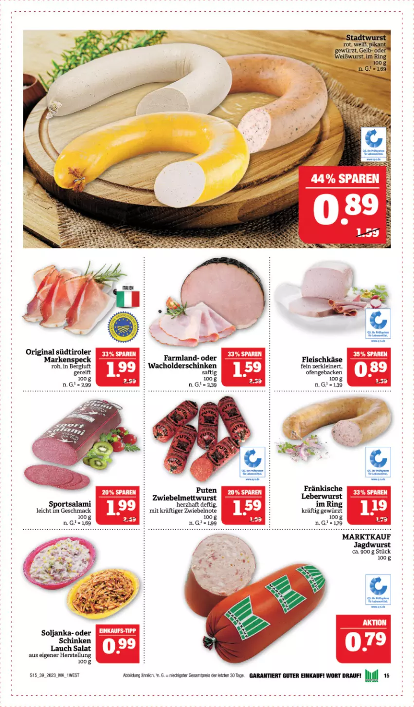 Aktueller Prospekt Edeka - Angebote der Woche - von 25.09 bis 30.09.2023 - strona 15 - produkty: eis, fleisch, fleischkäse, geback, gewürz, jagdwurst, Käse, leine, mac, Ofen, reis, ring, saft, salami, salat, schinken, Speck, Sport, Ti, wurst, zwiebel, zwiebeln