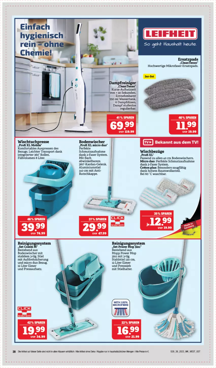 Aktueller Prospekt Edeka - Angebote der Woche - von 25.09 bis 30.09.2023 - strona 28 - produkty: Bau, bodenwischer, eier, eimer, Heu, HP, LG, mikrofaser, Sport, Ti, tuc, wasser, wassertank, Wischtuchpresse