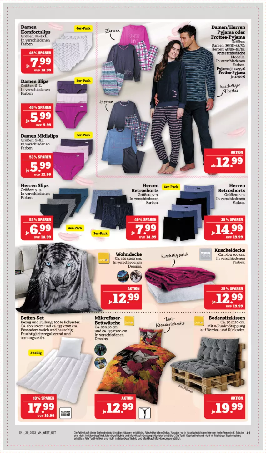 Aktueller Prospekt Edeka - Angebote der Woche - von 25.09 bis 30.09.2023 - strona 41 - produkty: Bau, bett, Betten, bettwäsche, decke, dell, eis, elle, kissen, kuscheldecke, mikrofaser, Mode, Pyjama, reis, retroshorts, schuhe, shorts, sitzkissen, slip, slips, tee, Ti