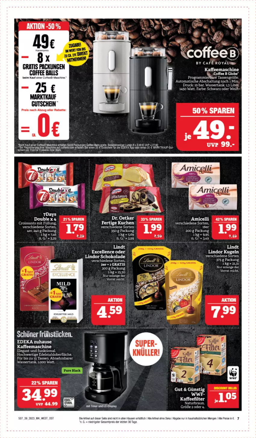 Aktueller Prospekt Edeka - Angebote der Woche - von 25.09 bis 30.09.2023 - strona 7 - produkty: auto, ball, braun, cola, deka, Dr. Oetker, edelstahl, eis, gutschein, kuchen, Kugel, lindor, lungo, natur, reis, rum, Schal, schoko, schokolade, tasse, Ti, timer, tisch, wasser, wassertank, ZTE