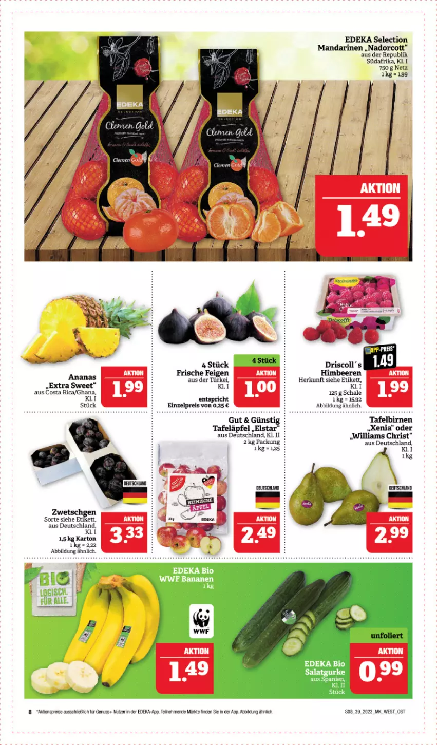 Aktueller Prospekt Edeka - Angebote der Woche - von 25.09 bis 30.09.2023 - strona 8 - produkty: aktionspreis, ananas, bio, Birnen, deka, edeka bio, eis, Feigen, mandarine, mandarinen, nuss, reis, Schal, Schale, tafeläpfel, tafelbirnen, Ti