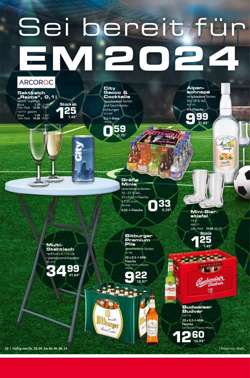 Aktueller Prospekt Selgros - Food - von 30.05 bis 05.06.2024 - strona 20 - produkty: bier, bitburger, budweiser, burger, cocktail, cocktails, ecco, eis, flasche, mac, sekt, Ti, tisch