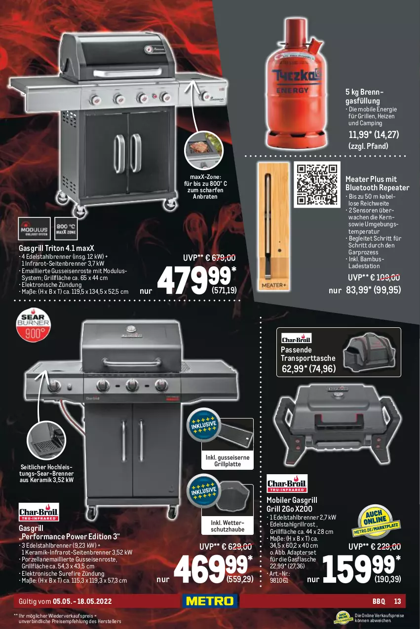 Aktueller Prospekt Metro - BBQ & Grill Spezial - von 05.05 bis 18.05.2022 - strona 13 - produkty: adapter, bambus, braten, edelstahl, eis, Elektro, elle, flasche, gasgrill, grill, grillfläche, grillplatte, grillrost, latte, LG, reis, Sport, sporttasche, Tasche, teller, Ti