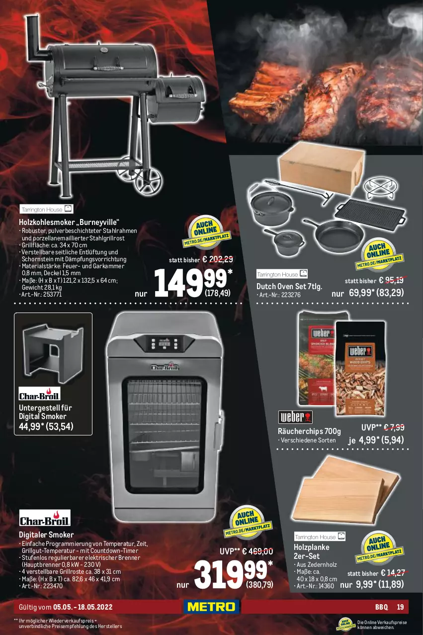 Aktueller Prospekt Metro - BBQ & Grill Spezial - von 05.05 bis 18.05.2022 - strona 19 - produkty: chips, decke, Deckel, eis, elle, grill, grillfläche, grillrost, Holz, holzkohle, LG, reis, Ria, teller, Ti, timer