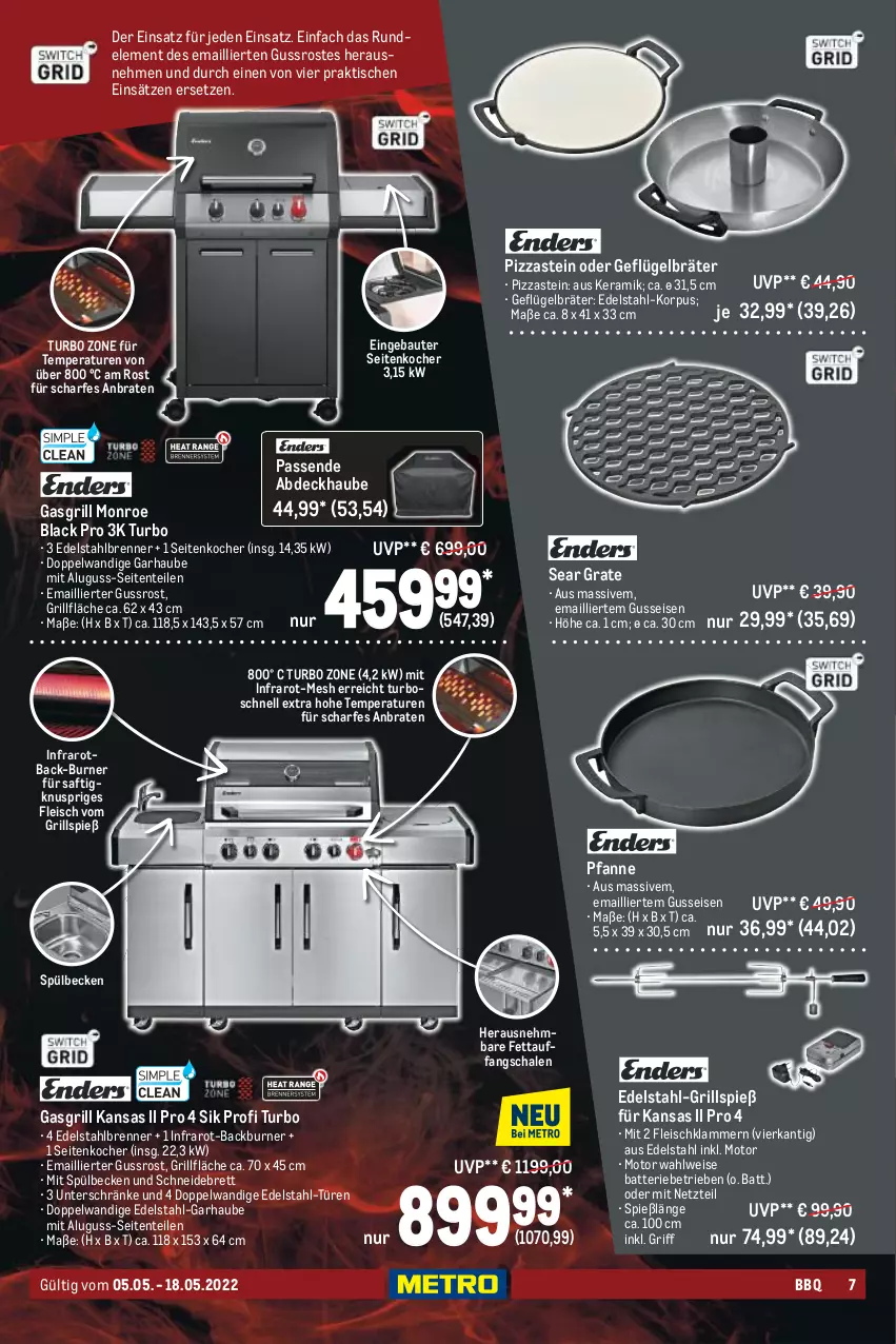 Aktueller Prospekt Metro - BBQ & Grill Spezial - von 05.05 bis 18.05.2022 - strona 7 - produkty: abdeckhaube, batterie, Bau, bosch, braten, edelstahl, eis, ente, fleisch, gasgrill, Geflügel, grill, grillfläche, Klammern, Kocher, lack, lamm, pfanne, pizza, saft, Schal, Schale, schneidebrett, Ti, tisch, ZTE