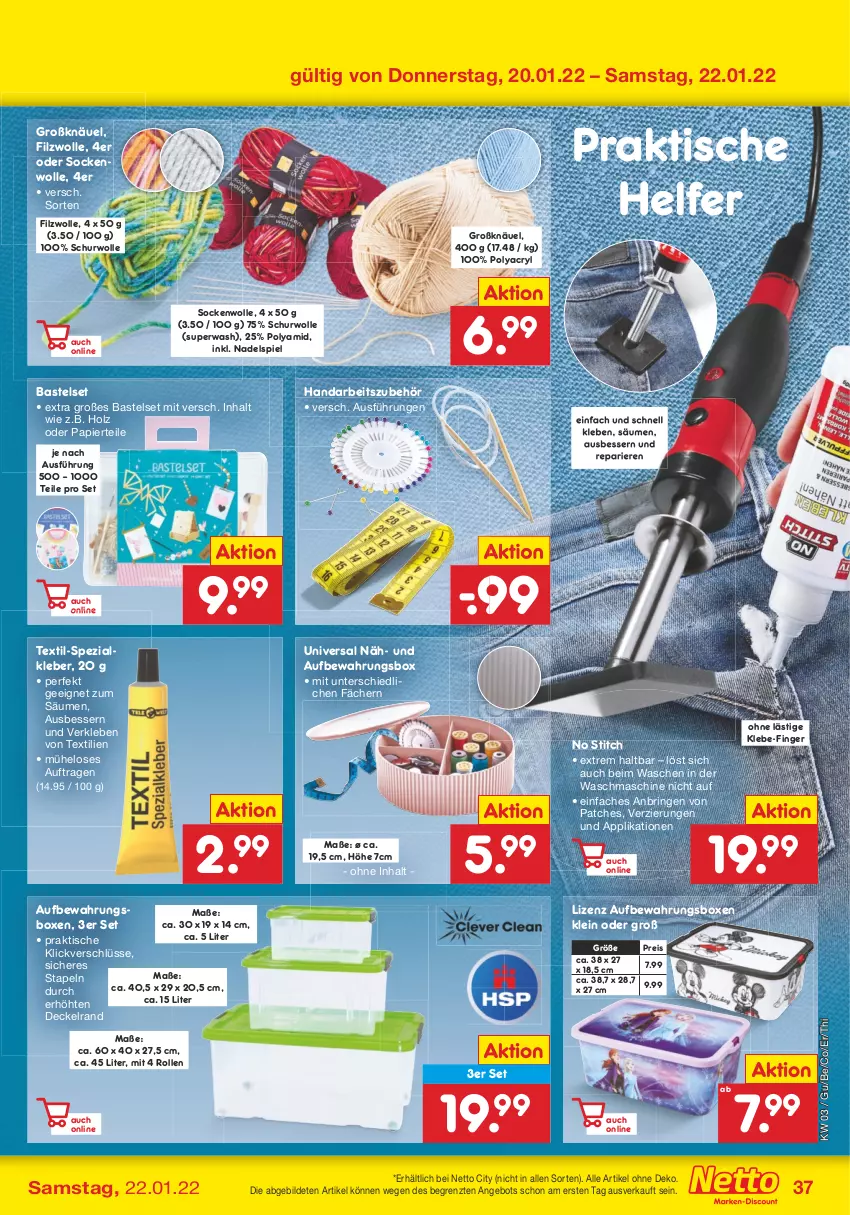 Aktueller Prospekt Netto Marken-Discount - Filial-Angebote - von 17.01 bis 22.01.2022 - strona 37 - produkty: angebot, aufbewahrungsbox, decke, Deckel, eis, Holz, kleber, papier, reis, ring, socken, Spezi, Ti, tisch, usb, waschmaschine, wolle, ZTE