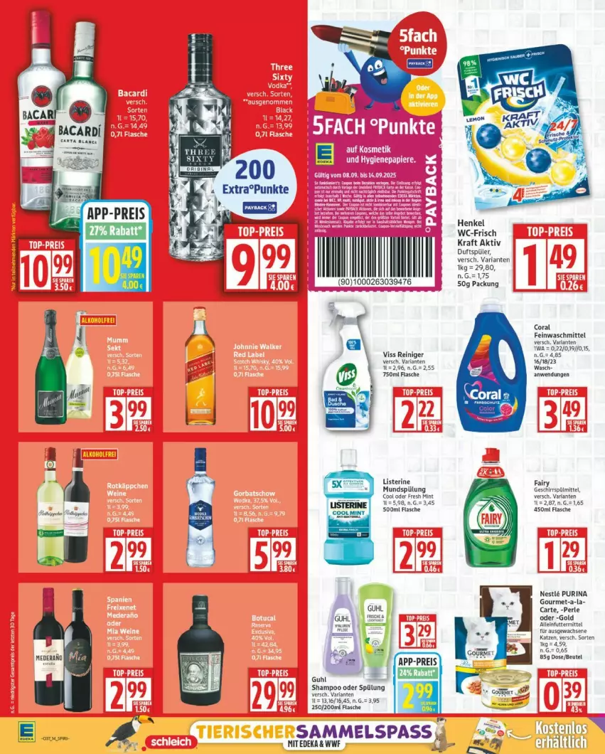 Aktueller Prospekt Edeka - Prospekte - von 08.09 bis 13.09.2025 - strona 14 - produkty: alleinfuttermittel, arla, beutel, Coral, deka, fairy, feinwaschmittel, flasche, Guhl, henkel, kraft, listerine, mint, mundspülung, purina, reiniger, Ria, shampoo, shampoo oder spülung, spülung, Ti, waschmittel