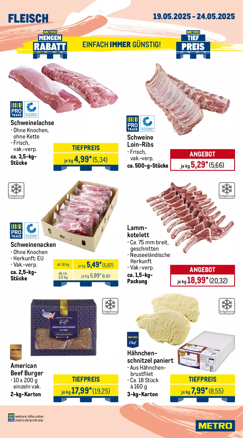 Aktueller Prospekt Metro - Wochen-Angebote Gastro - von 19.05 bis 24.05.2025 - strona 3 - produkty: angebot, beef, Brei, brustfilet, burger, decke, Deckel, eis, filet, fleisch, hähnchenbrust, hähnchenbrustfilet, Hähnchenschnitzel, Kette, kotelett, Kugel, lachs, lamm, lammkotelett, Metro, pute, putenbrust, reis, rind, rinder, rinderfilet, roastbeef, Schal, Schale, schnitten, schnitzel, schwein, schweine, Schweinelachs, schweinenacken, Ti, tiefpreis, wein, weine