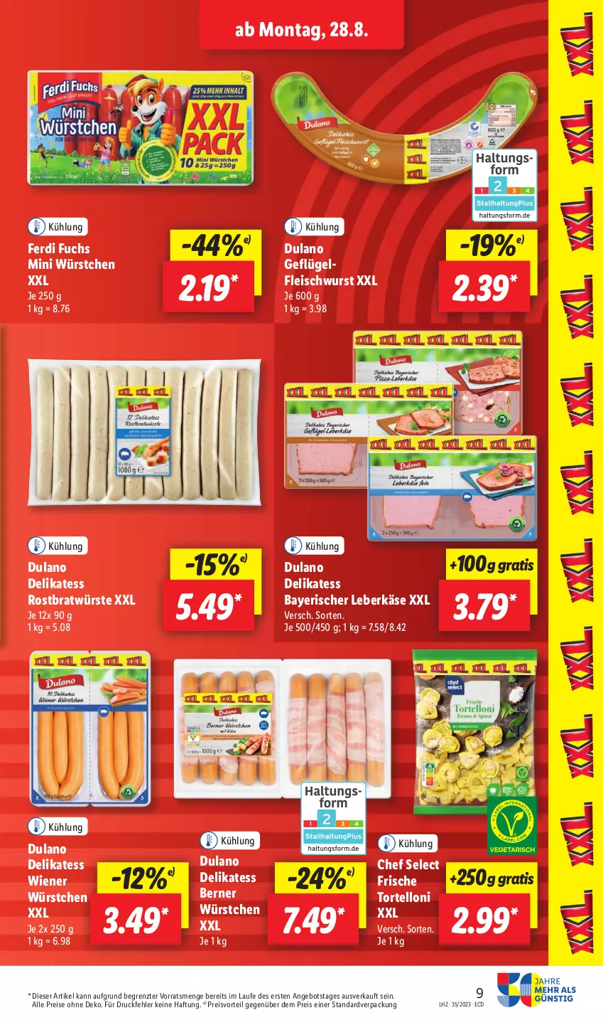 Aktueller Prospekt Lidl - Aktionsprospekt - von 28.08 bis 02.09.2023 - strona 11 - produkty: angebot, dulano, eis, ferdi fuchs, fleisch, fleischwurst, Geflügel, Käse, leberkäs, leberkäse, preisvorteil, reis, Ti, torte, tortelloni, wiener, wiener würstchen, wurst, würstchen, ZTE