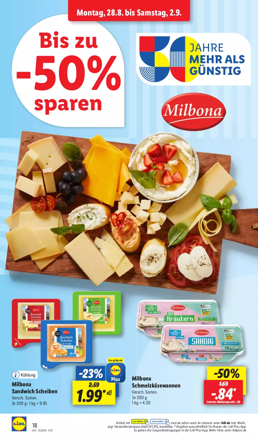 Aktueller Prospekt Lidl - Aktionsprospekt - von 28.08 bis 02.09.2023 - strona 20 - produkty: aktionspreis, angebot, Bona, coupon, eis, Käse, Milbona, ndk, reis, sandwich, Schal, Schale, Schmelzkäse, Ti, Wanne, ZTE