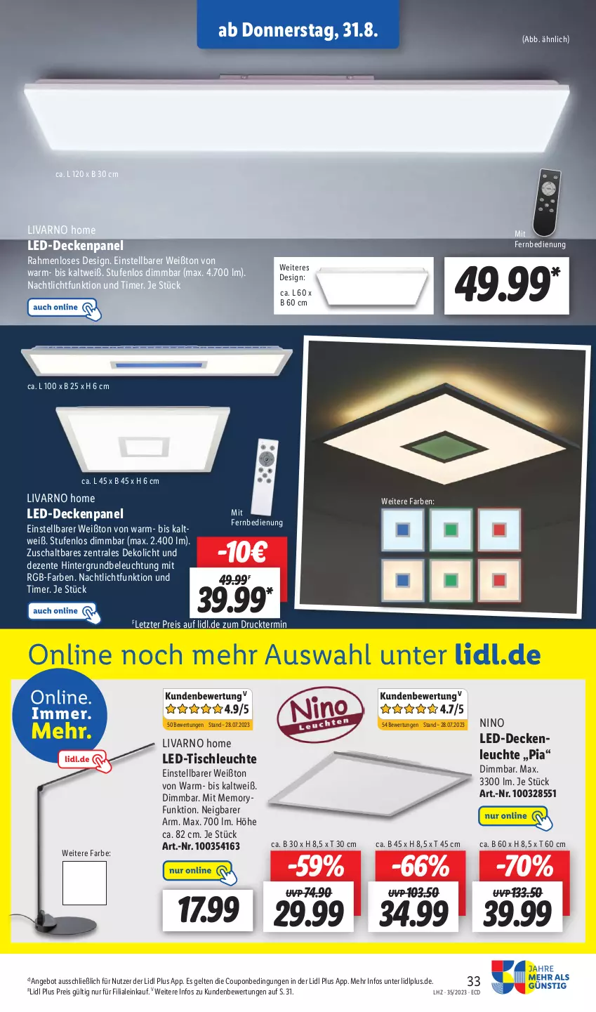 Aktueller Prospekt Lidl - Aktionsprospekt - von 28.08 bis 02.09.2023 - strona 41 - produkty: angebot, beleuchtung, coupon, decke, deckenleuchte, eis, ente, fernbedienung, led-deckenleuchte, led-tischleuchte, Leuchte, mit fernbedienung, Nachtlicht, reis, Schal, Ti, timer, tisch, tischleuchte, ZTE