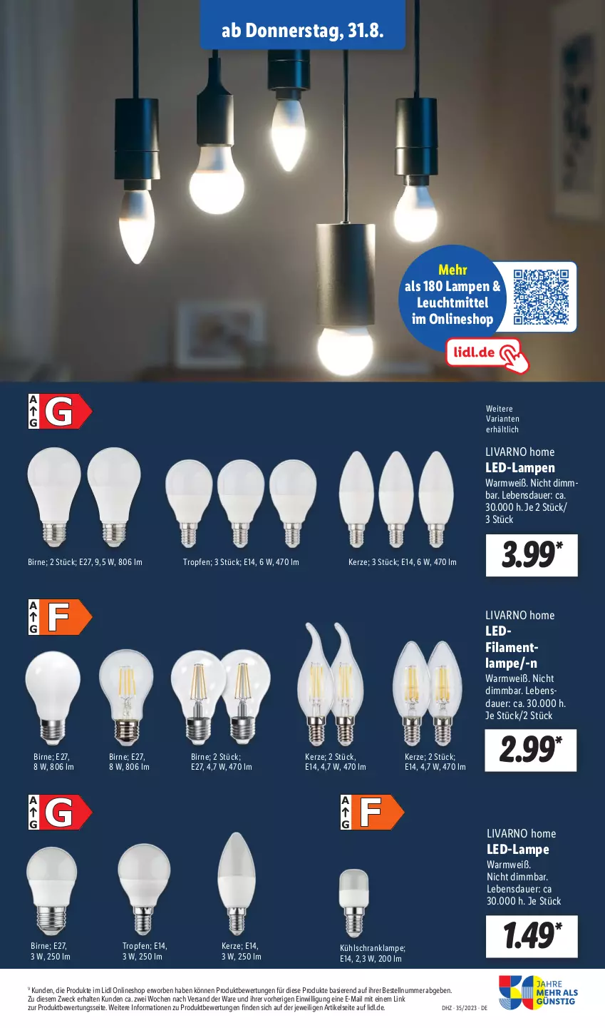 Aktueller Prospekt Lidl - Aktionsprospekt - von 28.08 bis 02.09.2023 - strona 43 - produkty: auer, kerze, kühlschrank, Lampe, leuchtmittel, Ria, Schrank, Ti, weck