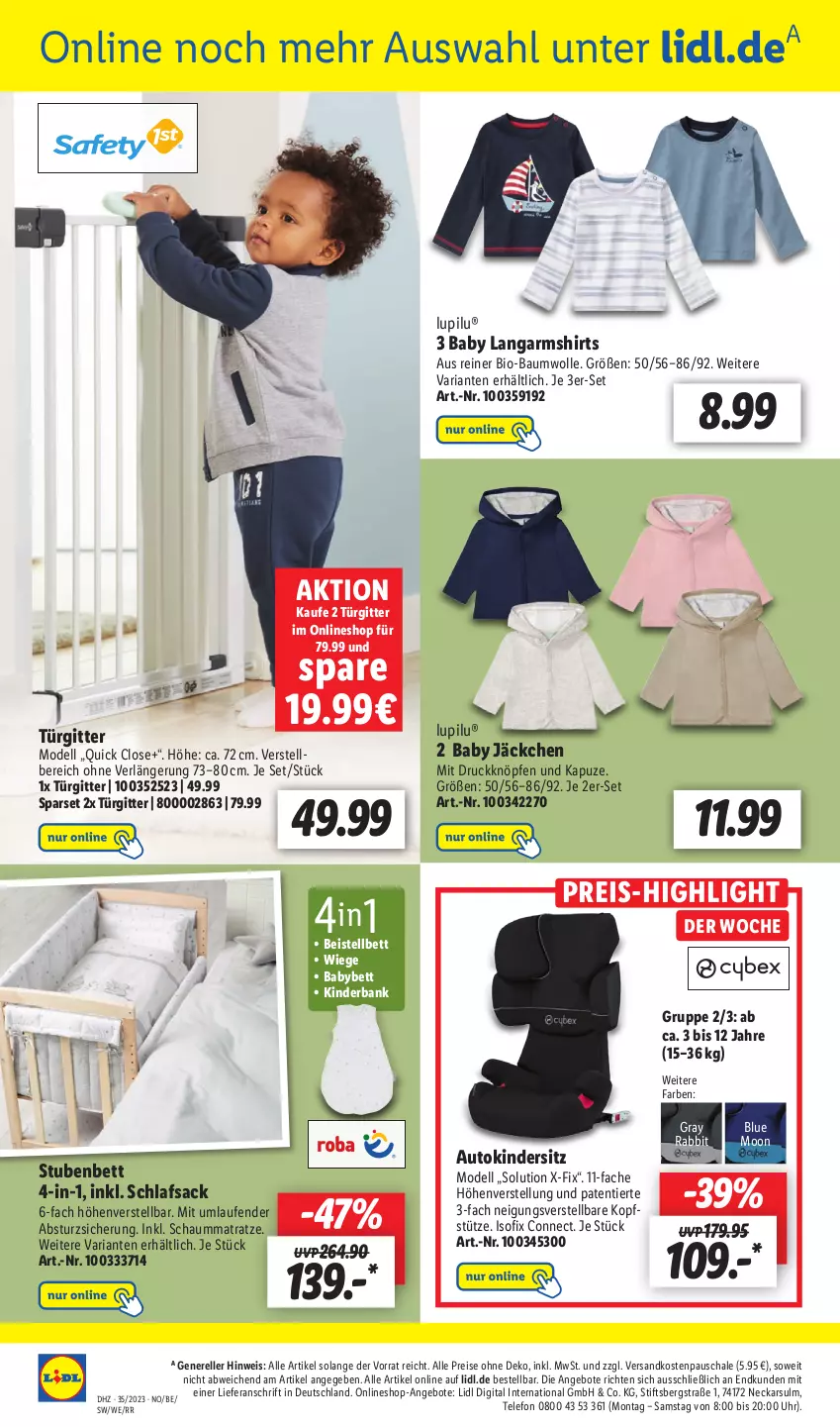 Aktueller Prospekt Lidl - Aktionsprospekt - von 28.08 bis 02.09.2023 - strona 44 - produkty: angebot, angebote, auto, Bank, Bau, baumwolle, bett, bio, bio-baumwolle, dell, eis, elle, Kinder, Kindersitz, kopfstütze, Langarmshirt, Laufen, lupilu, matratze, Mode, ndk, reis, rel, Ria, sac, Schal, Schale, Schaummatratze, schlafsack, shirt, shirts, stube, telefon, Ti, uhr, wolle