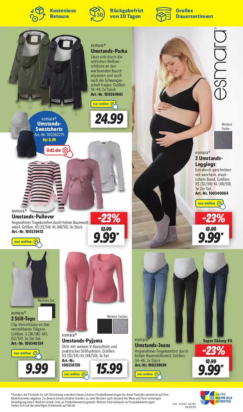 Aktueller Prospekt Lidl - Aktionsprospekt - von 28.08 bis 02.09.2023 - strona 45 - produkty: asti, auer, Bau, esmara, gin, jeans, korb, leggings, Parka, Pullover, Pyjama, schnitten, shirt, shorts, Still-Top, sweatshorts, Ti, tisch, weck