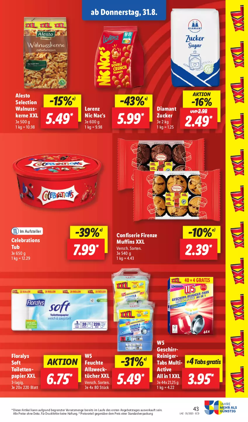 Aktueller Prospekt Lidl - Aktionsprospekt - von 28.08 bis 02.09.2023 - strona 55 - produkty: alesto, angebot, eis, elle, Floralys, geschirr, lorenz, Muffin, muffins, nuss, papier, preisvorteil, reiniger, reis, teller, Ti, tücher, walnuss, weck, ZTE, zucker