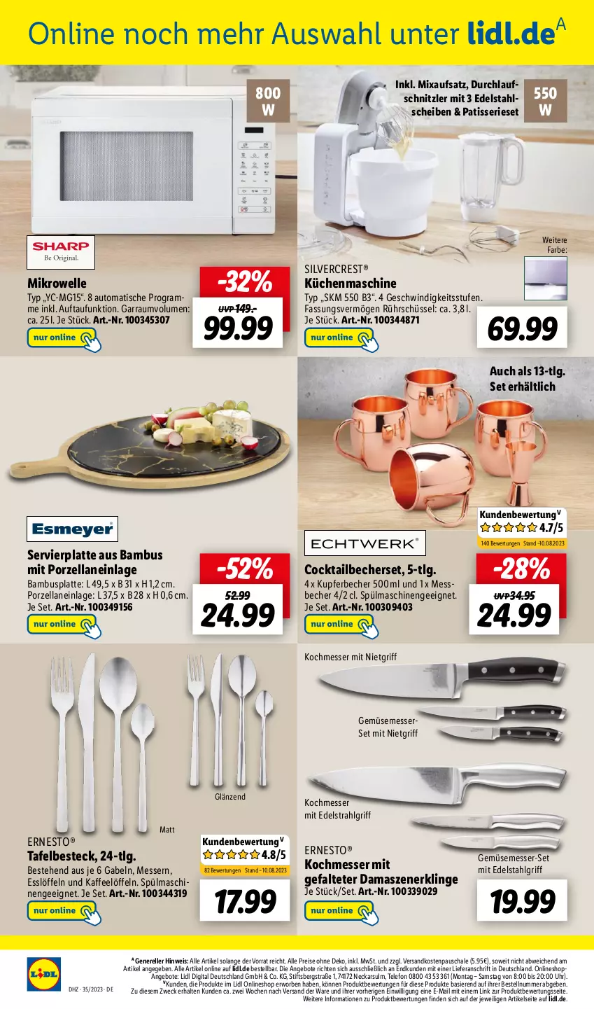 Aktueller Prospekt Lidl - Aktionsprospekt - von 28.08 bis 02.09.2023 - strona 64 - produkty: angebot, angebote, auto, bambus, Becher, besteck, cocktail, edelstahl, eis, elle, ernesto, gabel, garraum, kaffee, küche, Küchen, küchenmaschine, latte, LG, Löffel, Messbecher, messer, Messerset, mikrowelle, Mixa, ndk, reis, rel, Rührschüssel, Schal, Schale, schüssel, silvercrest, spülmaschinen, telefon, Ti, tisch, uhr, weck