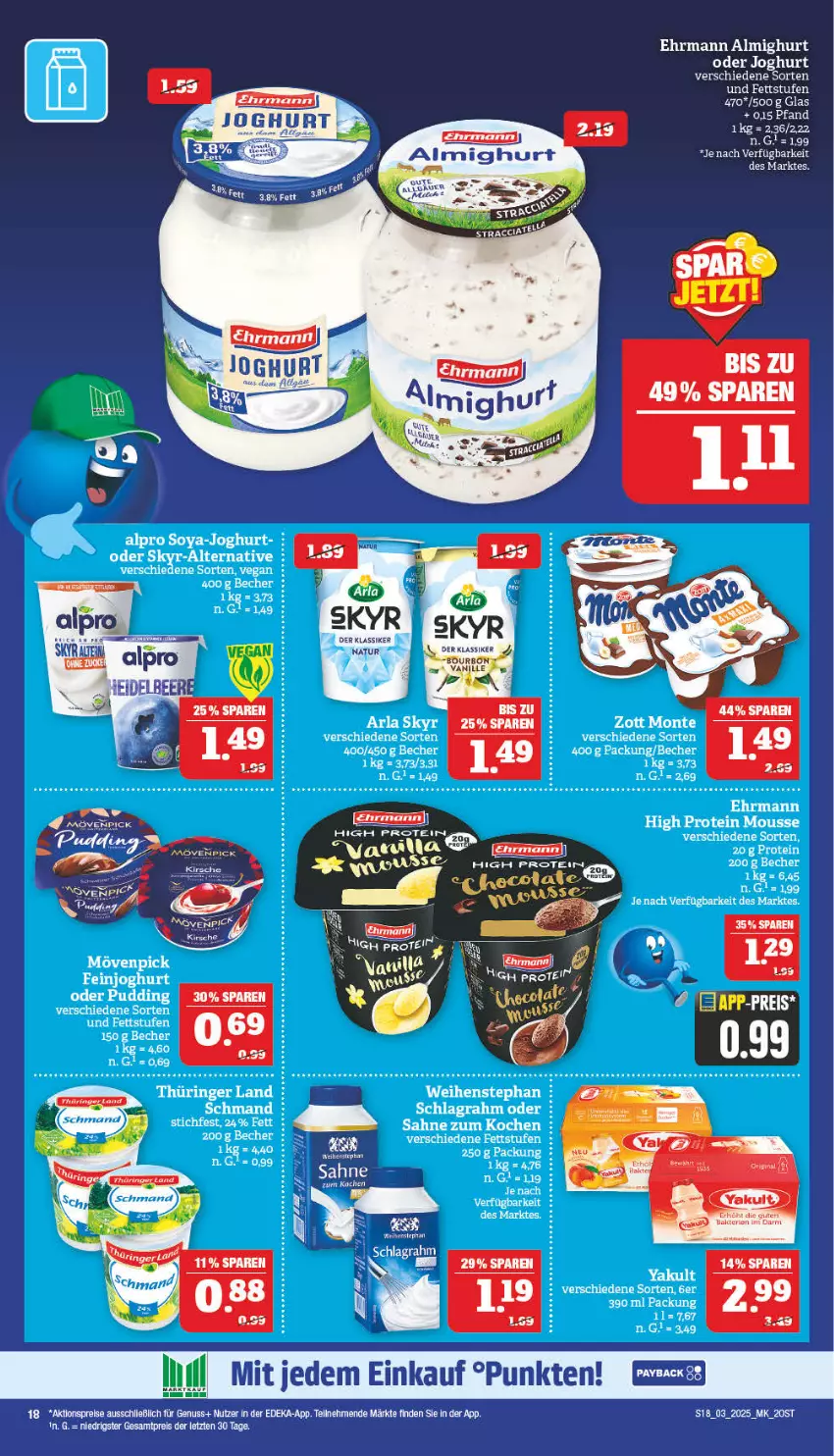 Aktueller Prospekt Marktkauf - Prospekt - von 12.01 bis 18.01.2025 - strona 18 - produkty: aktionspreis, almighur, almighurt, alpro, arla, arla skyr, Becher, bourbon, deka, ehrmann, ehrmann almighurt, eis, feinjoghurt, joghur, joghurt, nuss, payback, pudding, reis, rel, ring, sahne, schlagrahm, schmand, Skyr, soya, tee, Ti, vanille, weihenstephan, Zelt