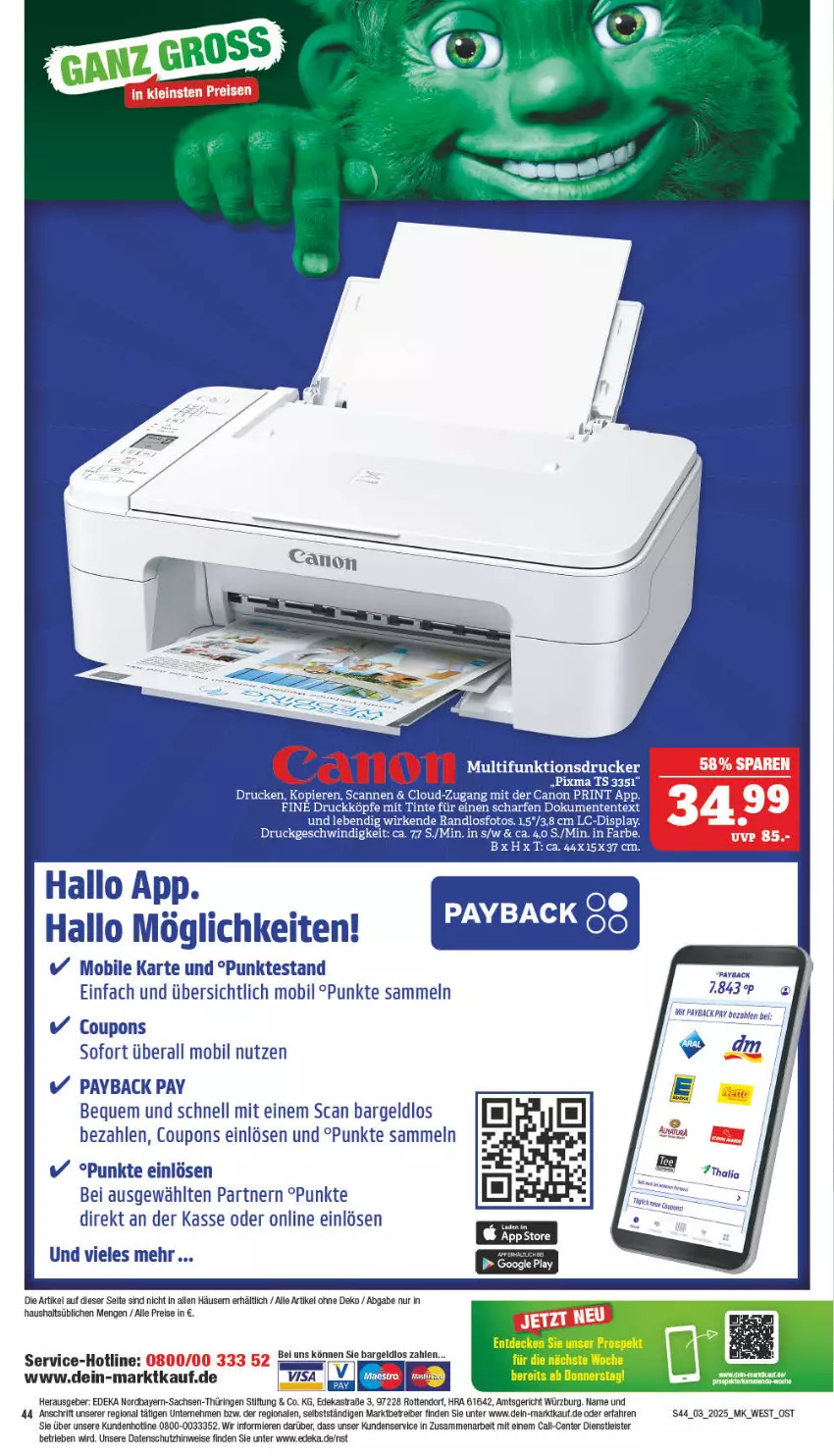 Aktueller Prospekt Marktkauf - Prospekt - von 12.01 bis 18.01.2025 - strona 44 - produkty: Astra, canon, coupon, coupons, deka, drucker, eis, ente, multifunktionsdrucker, payback, reis, ring, sac, Ti