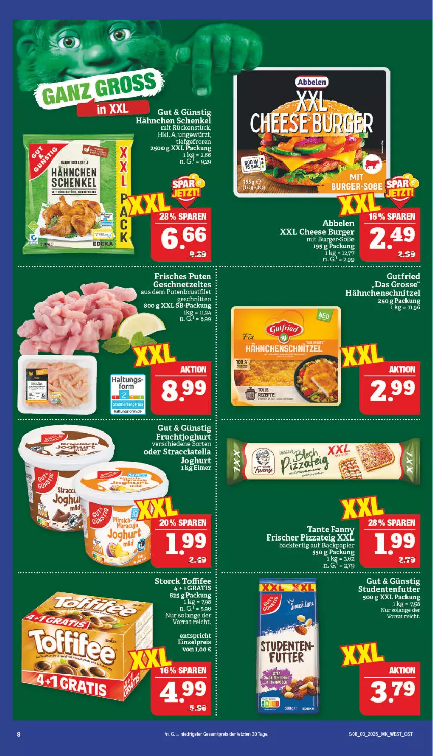 Aktueller Prospekt Marktkauf - Prospekt - von 12.01 bis 18.01.2025 - strona 8 - produkty: ACC, brustfilet, burger, dell, eis, ente, filet, frucht, fruchtjoghurt, geschnetzeltes, gutfried, Hähnchenschnitzel, henkel, joghur, joghurt, pfirsich, pizza, Pizzateig, pute, putenbrust, putenbrustfilet, reis, schenkel, schnitzel, Soße, storck, studentenfutter, tante fanny, Ti, toffifee, Zelt, ZTE