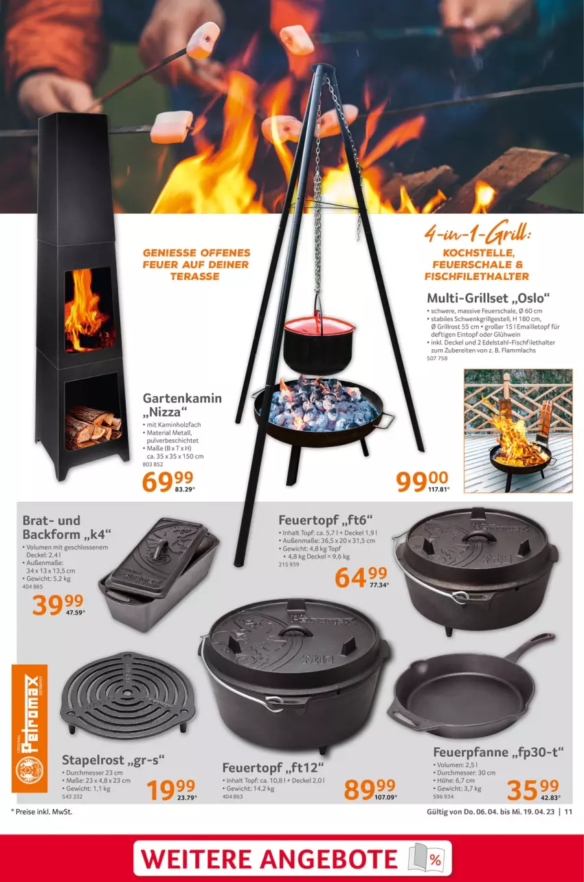 Aktueller Prospekt Selgros - Grillsaison - von 06.04 bis 19.04.2023 - strona 11 - produkty: Backform, decke, Deckel, edelstahl, eintopf, eis, feuerschale, filet, fisch, Garten, Gartenkamin, Glühwein, grill, grillrost, Holz, Kamin, Kaminholz, lachs, lamm, LG, maille, messer, pfanne, reis, Ria, Schal, Schale, Ti, topf, wein