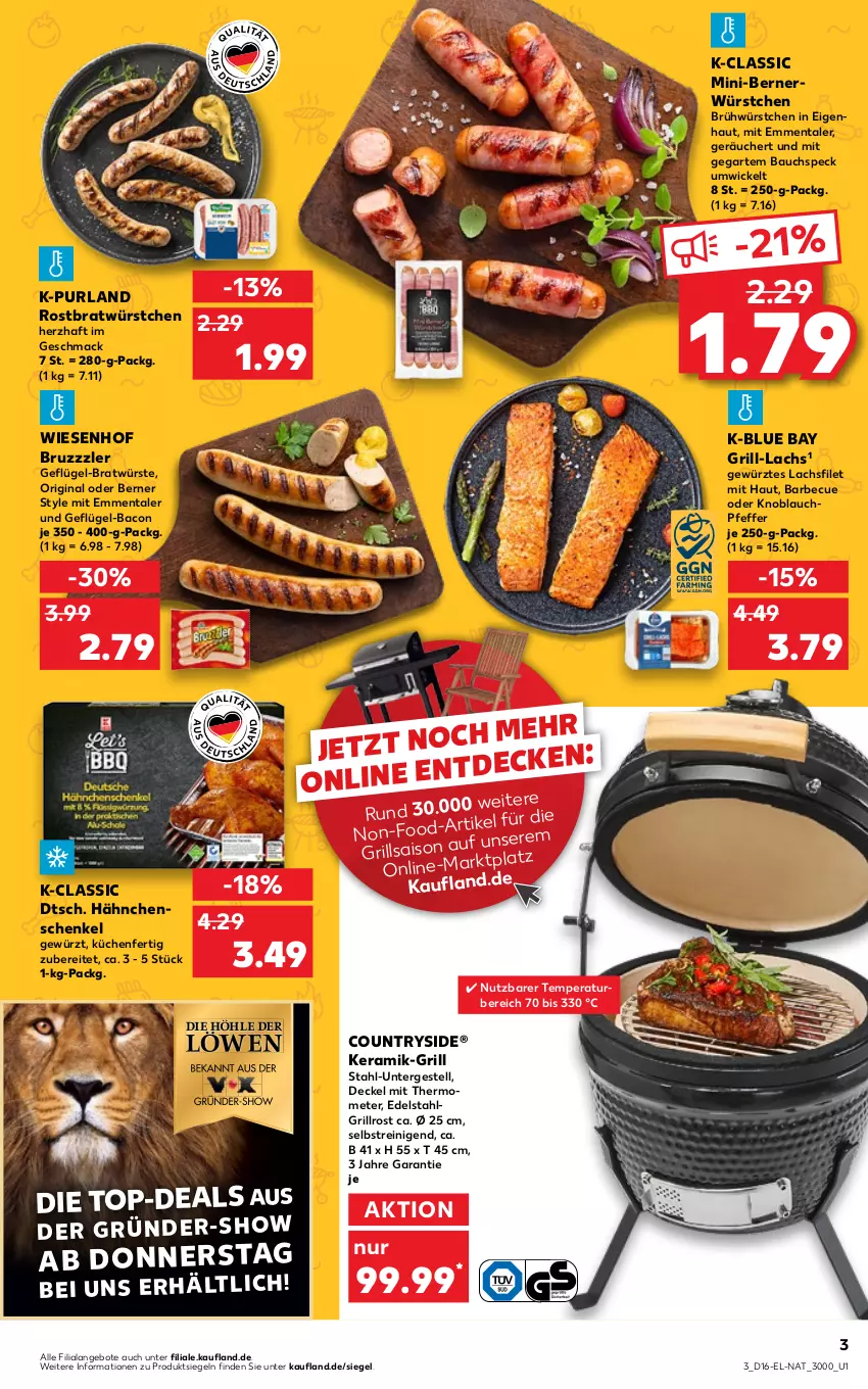 Aktueller Prospekt Kaufland - von 21.04 bis 30.04.2022 - strona 3 - produkty: angebot, angebote, bacon, barbecue, Bau, bruzzzler, decke, Deckel, edelstahl, emmentaler, filet, Geflügel, gewürz, gin, grill, grill-lachs, grillrost, hähnchenschenkel, henkel, HP, knoblauch, küche, Küchen, lachs, lachsfilet, LG, mac, mit thermometer, pfeffer, purland, schenkel, Speck, thermometer, Ti, WICK, wiesenhof, würstchen, ZTE