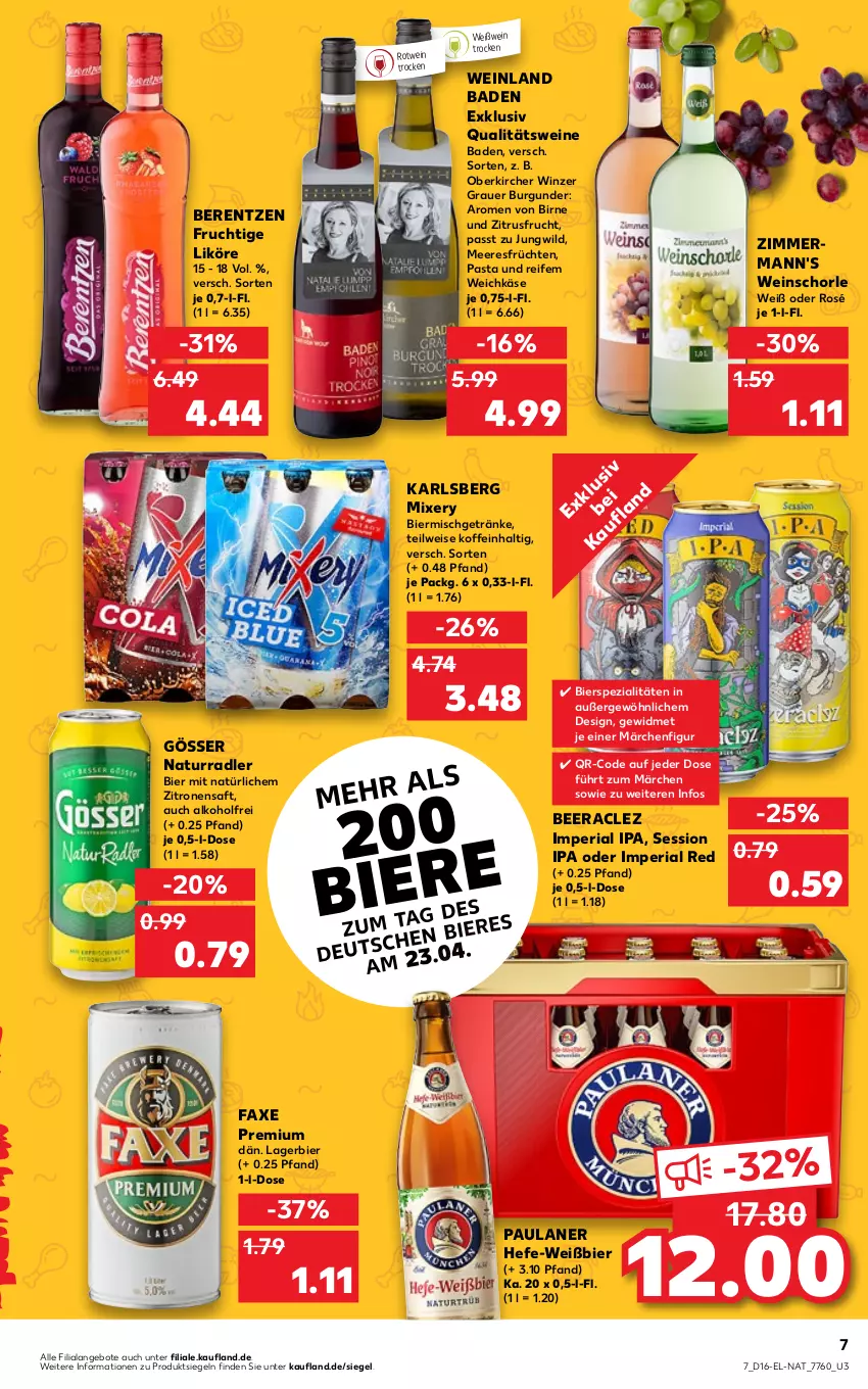 Aktueller Prospekt Kaufland - von 21.04 bis 30.04.2022 - strona 7 - produkty: alkohol, angebot, angebote, auer, axe, Bad, berentzen, bier, bierspezialitäten, burgunder, eis, frucht, früchte, früchten, getränk, getränke, gösser, grauer burgunder, Hefe, karlsberg, karlsberg mixery, Käse, Lagerbier, likör, meeresfrüchte, Mixer, mixery, natur, pasta, Paula, paulaner, qualitätswein, qualitätsweine, radler, Ria, rotwein, saft, schorle, Spezi, Ti, weichkäse, wein, weine, weinschorle, Weißwein, Wild, zitrone, zitronen, zitronensaft